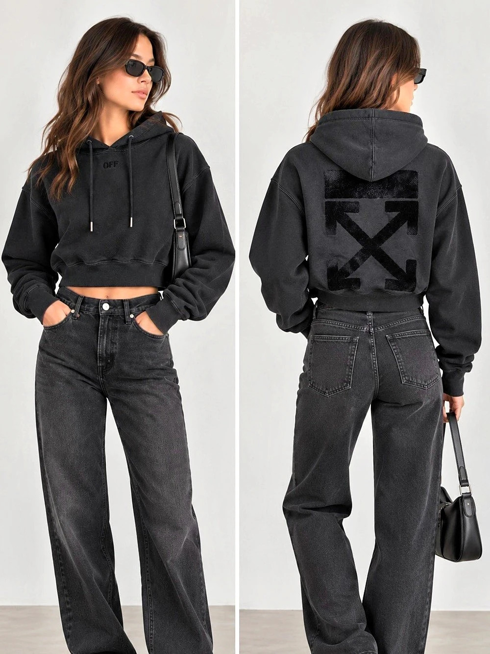 Off-White c/o Virgil Abloh Cropped Hoodie Black Size XS